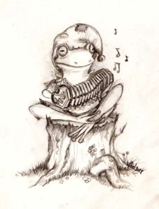 frog playing music sketch